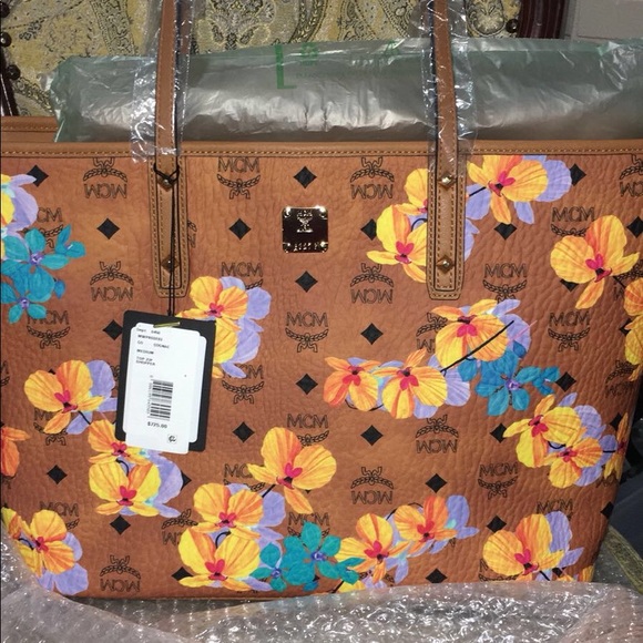mcm floral tote